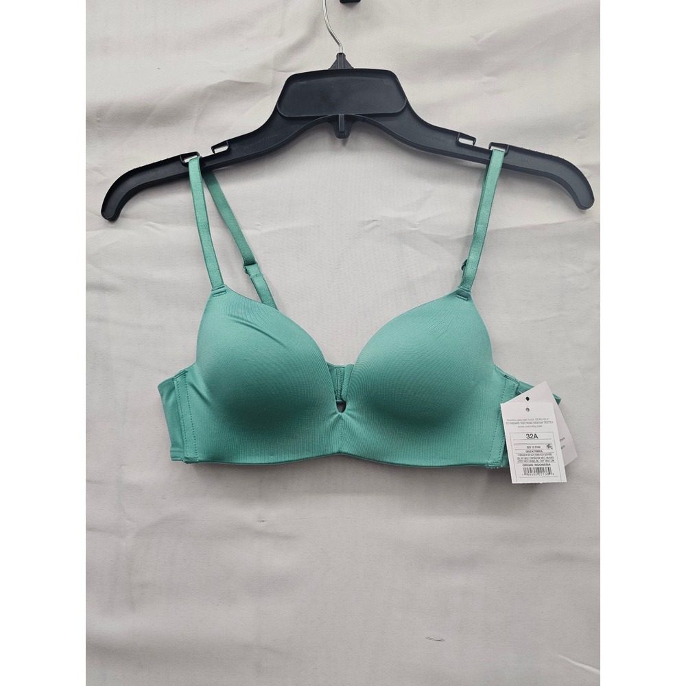 Auden Womens Wirefree Padded Bra Green Nylon Blend Casual Intimates Size 32A